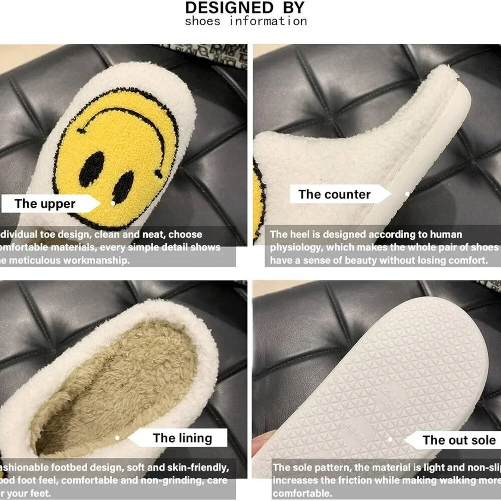 Women's Retro Plush Slippers Anti-Skid Sole White Size 5-11 Comfort Indoor - Picture 4 of 6